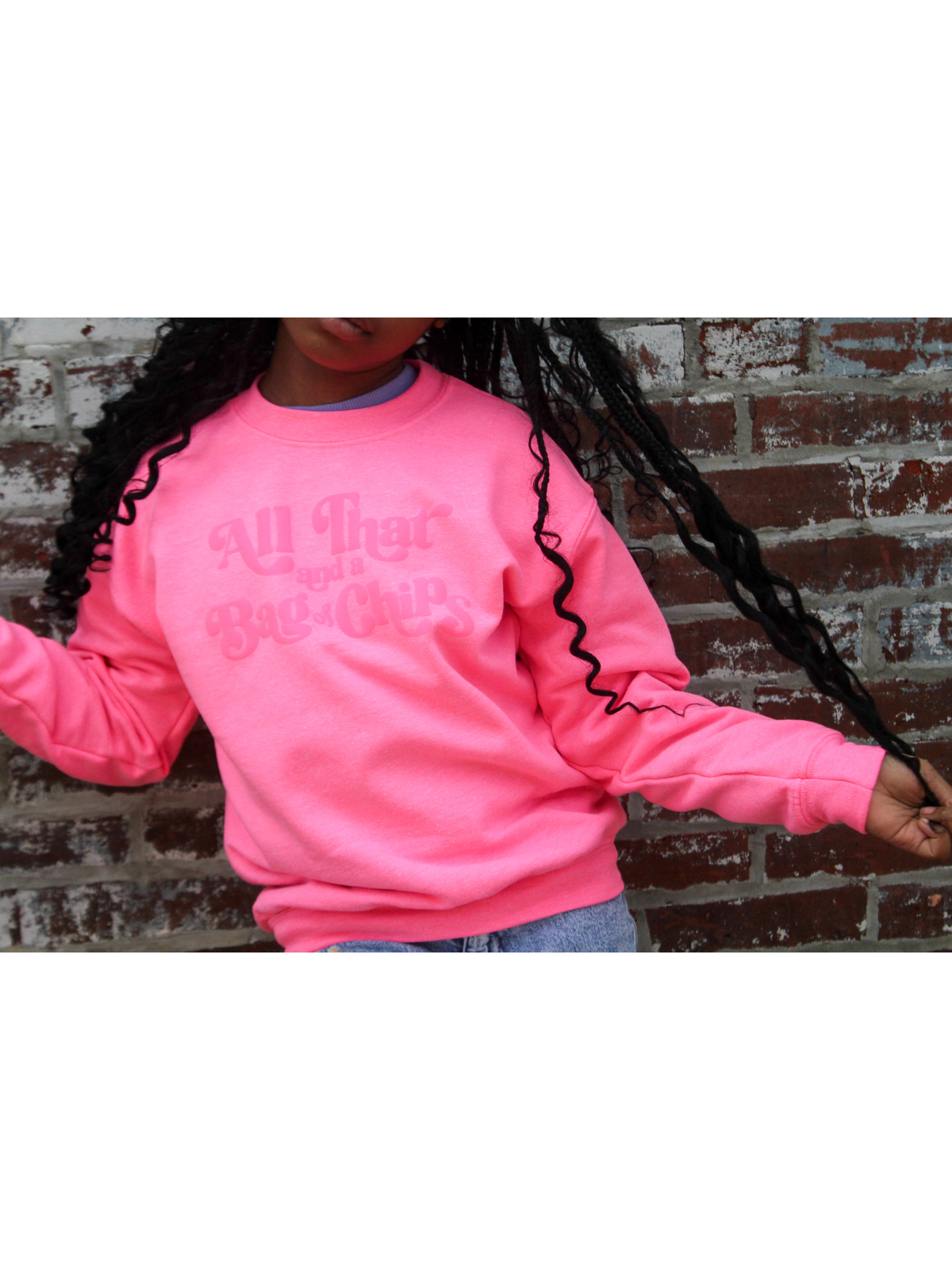 All That and a Bag of Chips Matching Mommy and Me Sweatshirts - Bright Pink
