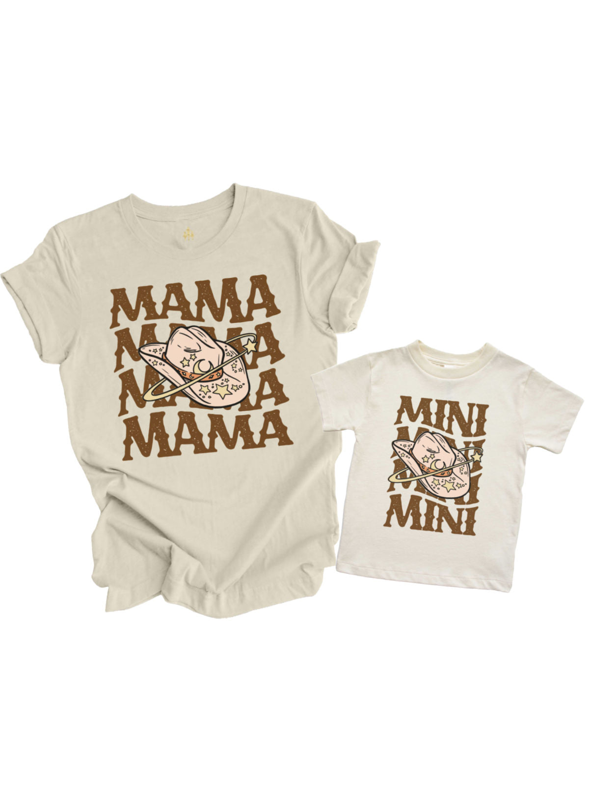 Mama and Mini Cowgirl Matching Mommy and Me Shirt Set in Natural