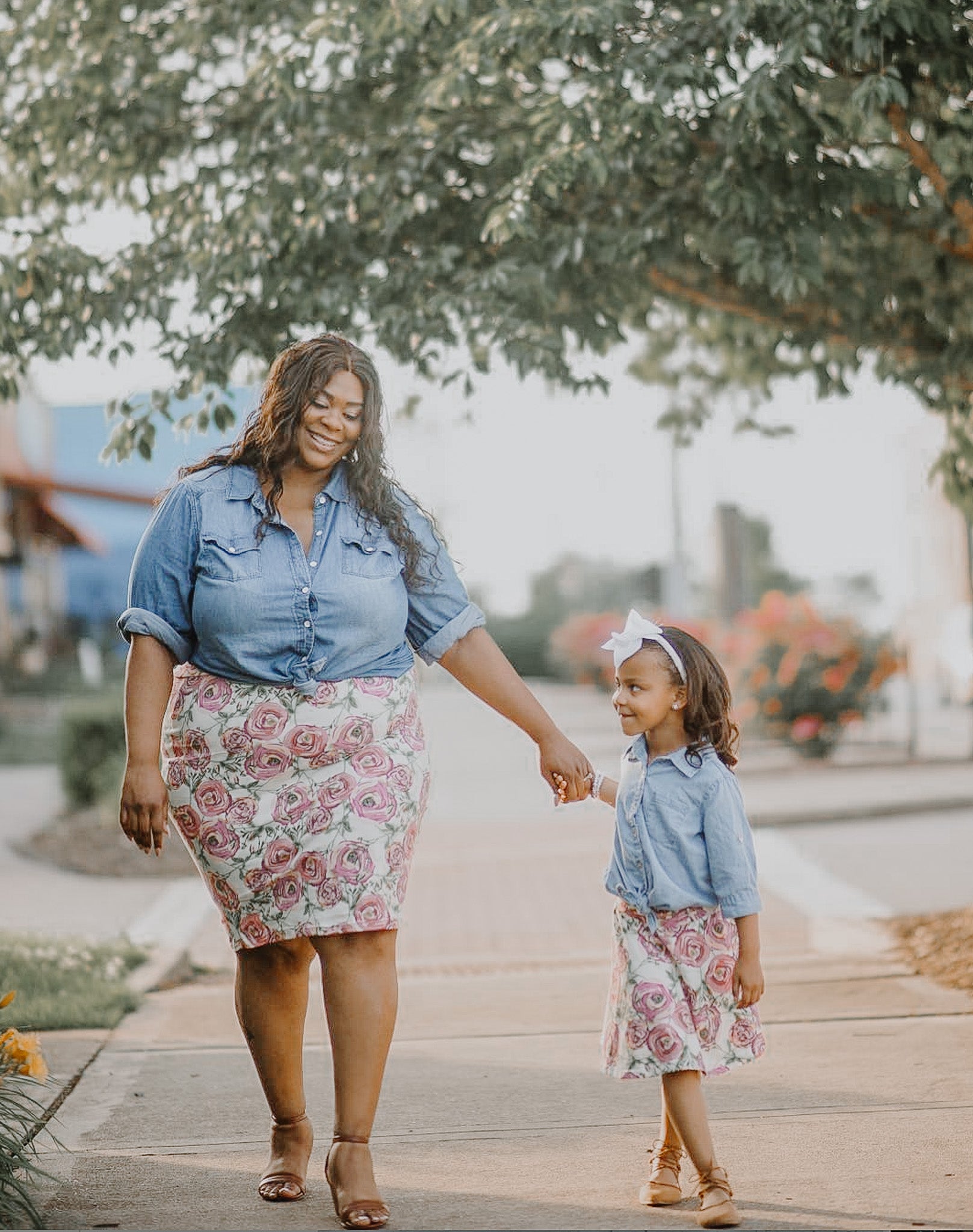 Matching floral mommy and me skirts set
