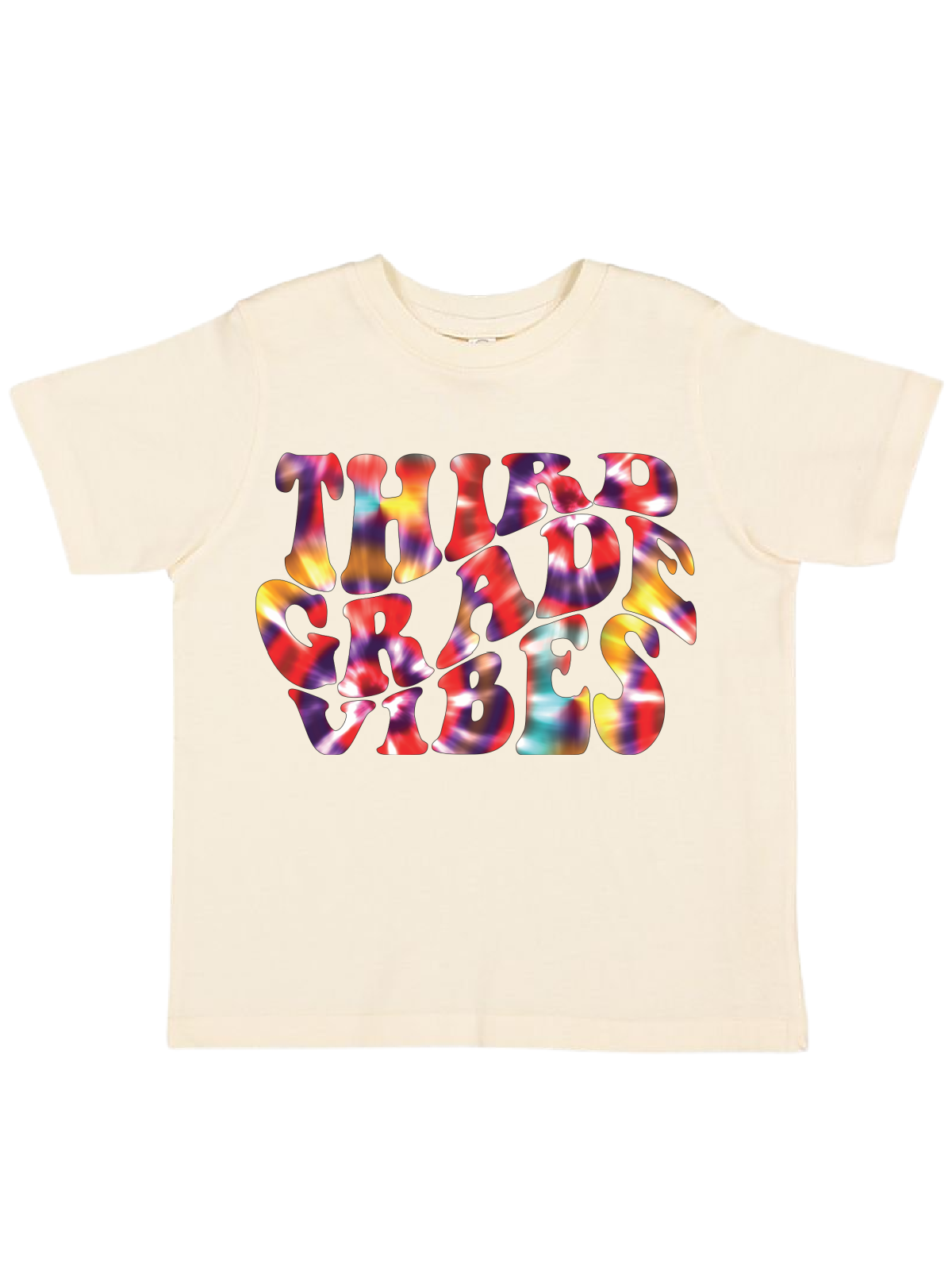 Third Grade Vibes Kids Tye Dye Back to School Shirt in Natural Tan