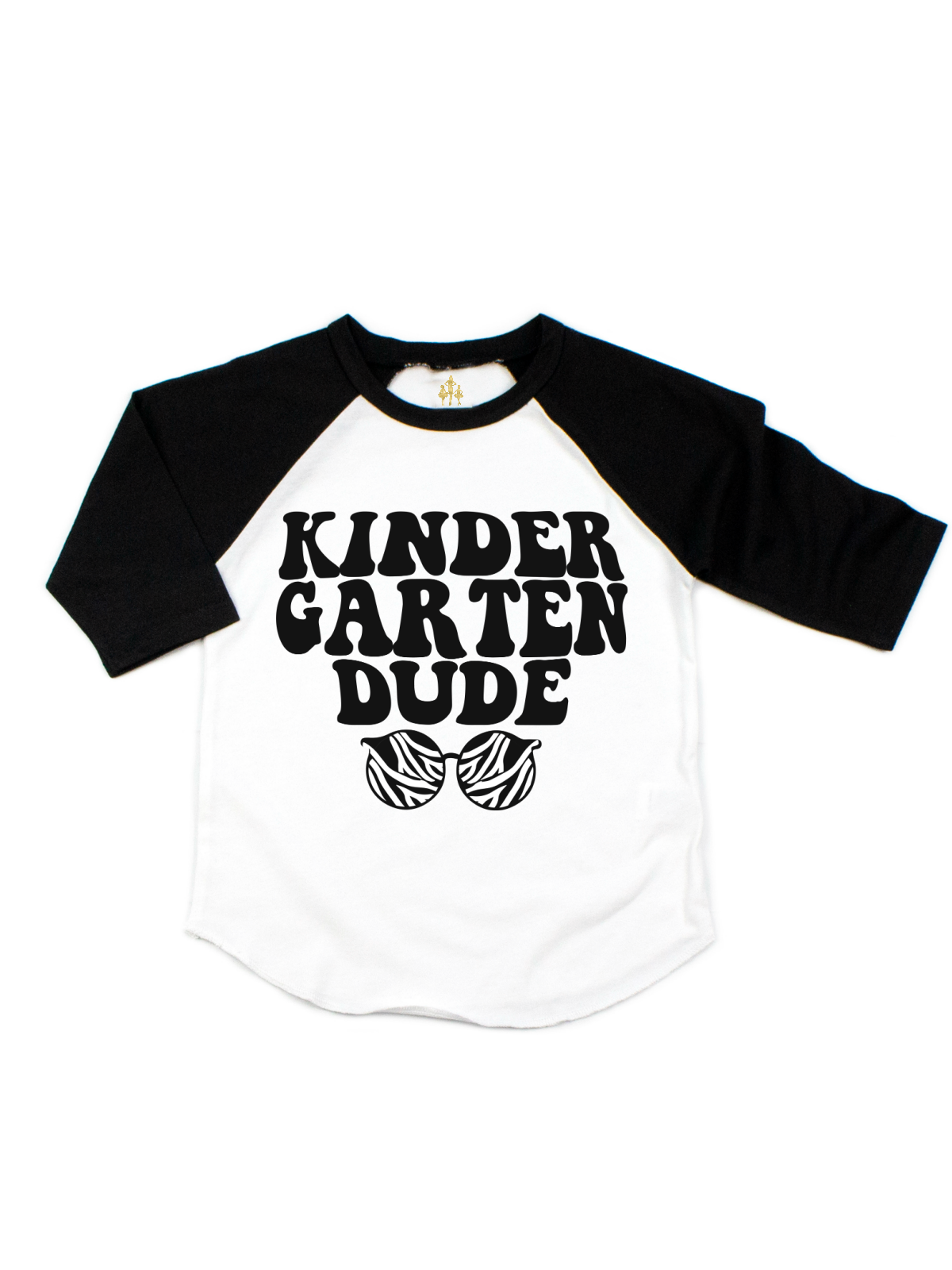 Kindergarten Dude Kids White and Black Raglan T-Shirt