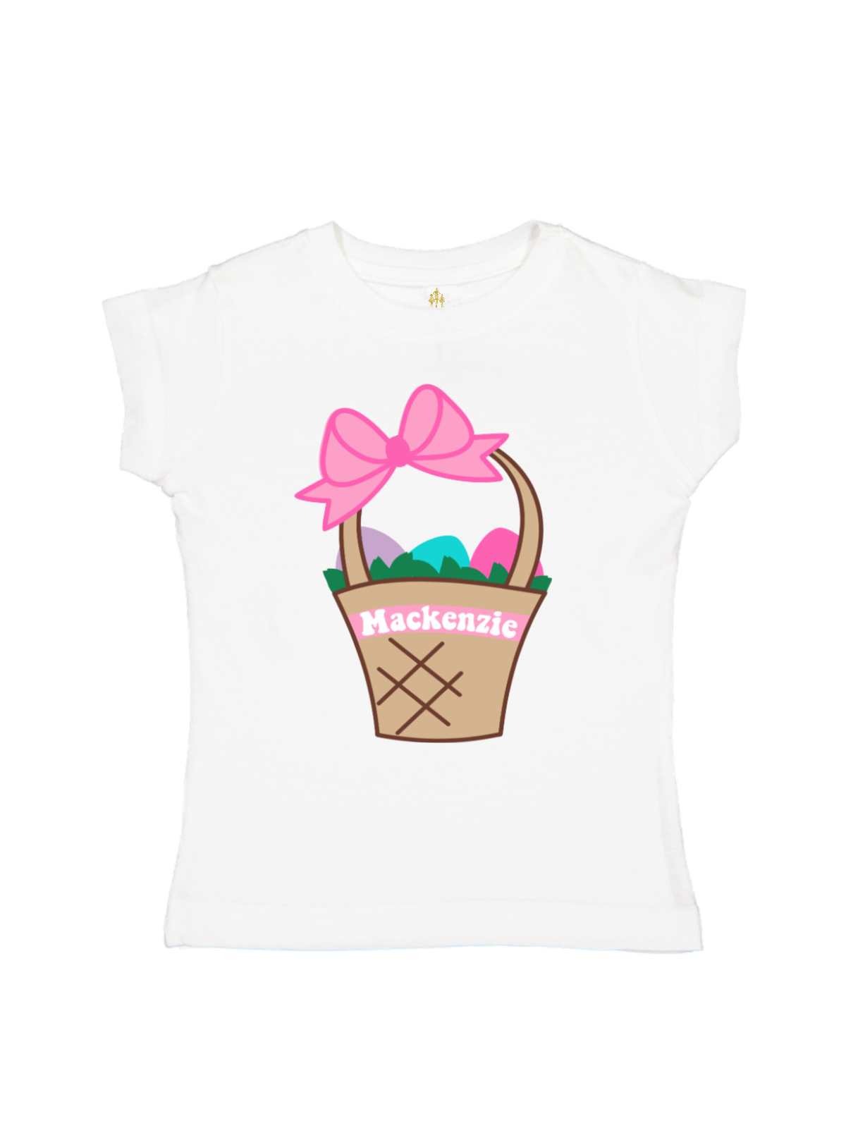 Pink Easter Basket Girls Easter Shirt in White Long Sleeve