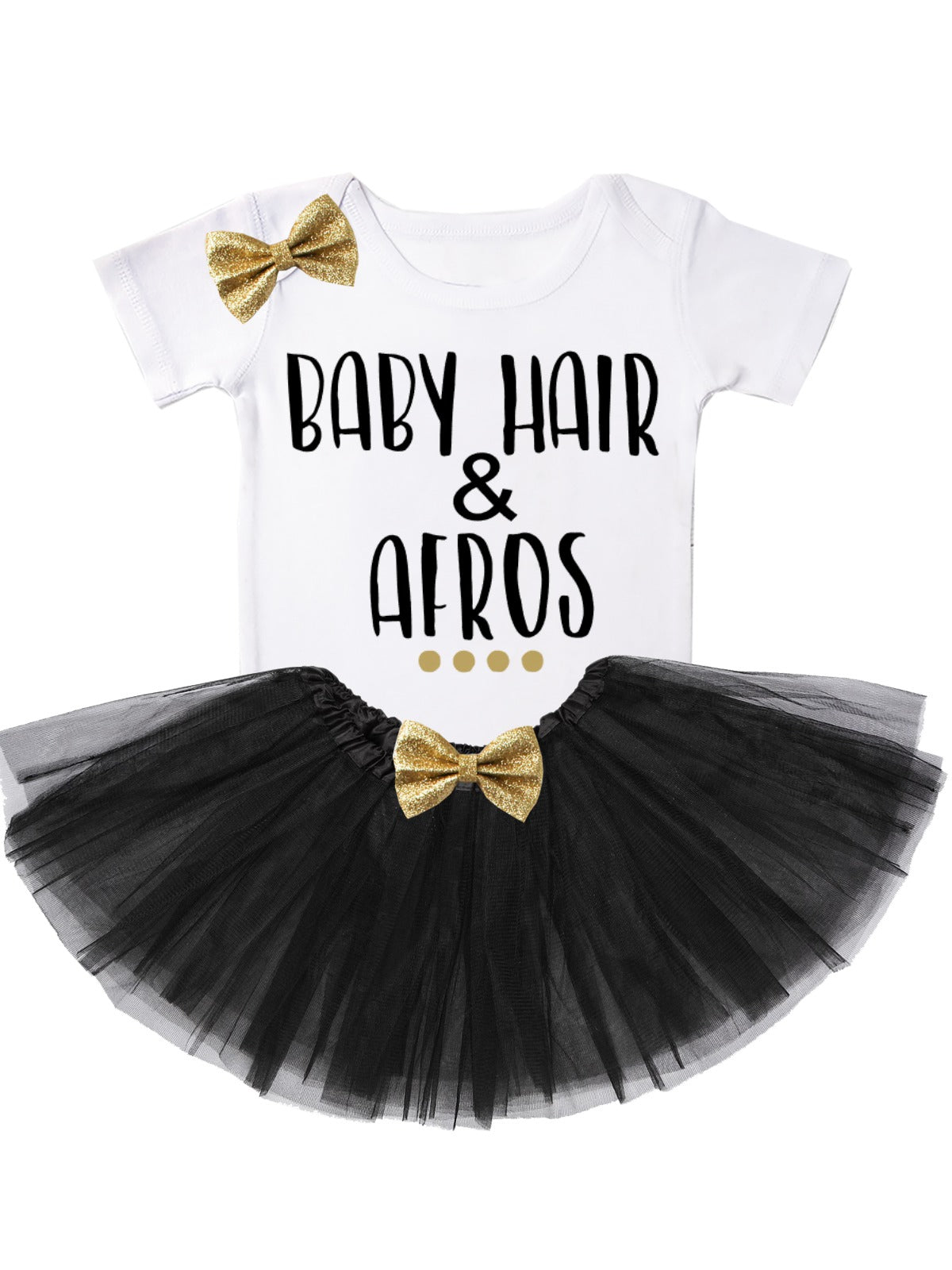 baby hair and afros tutu outfit in black and gold
