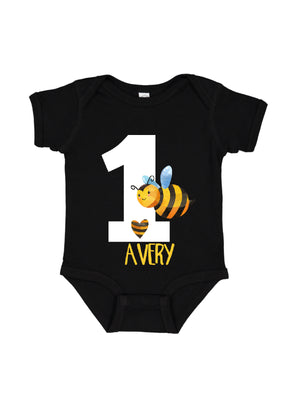 personalized first birthday honey bee bodysuit