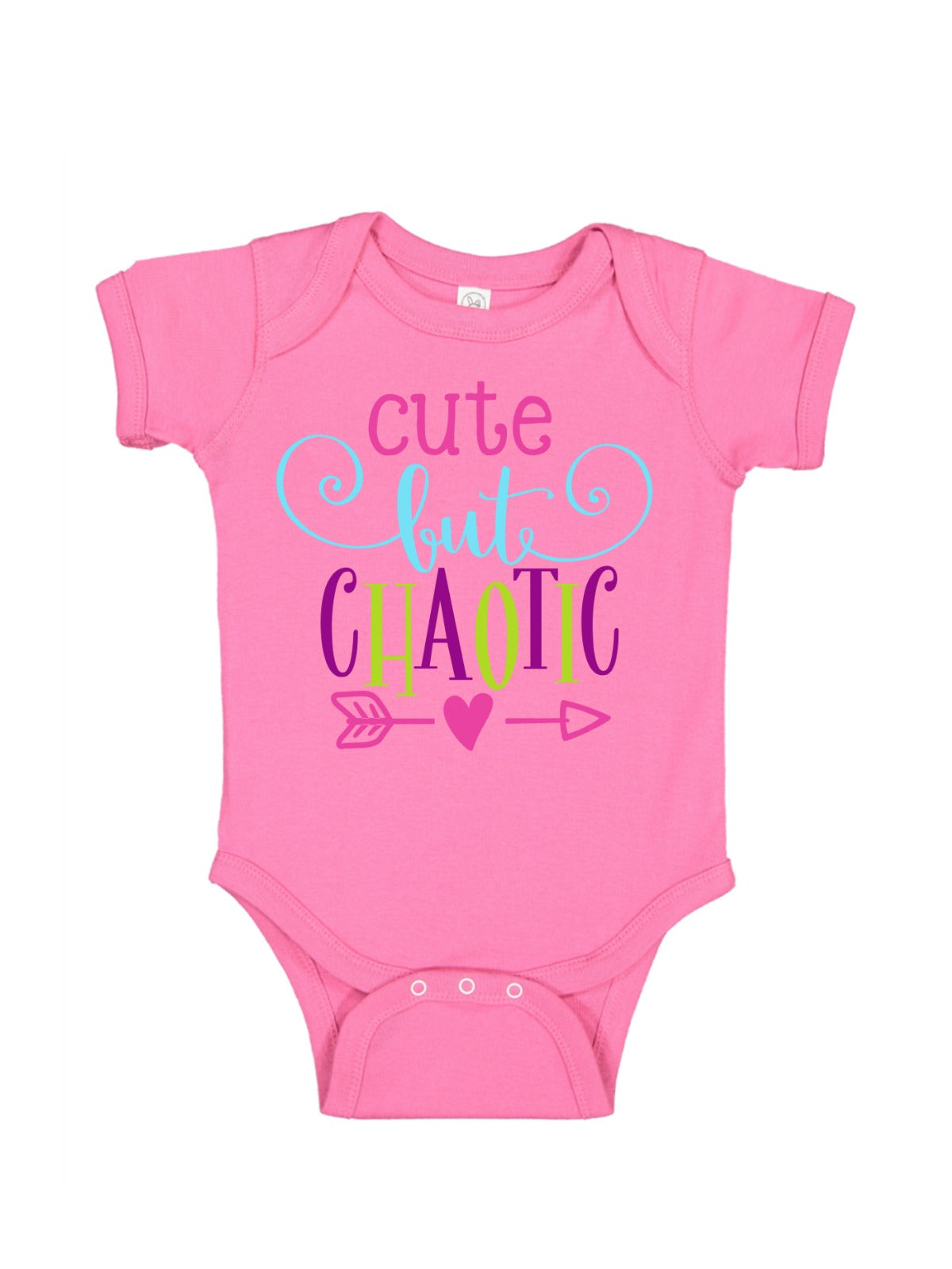 cute but chaotic pink baby bodysuit