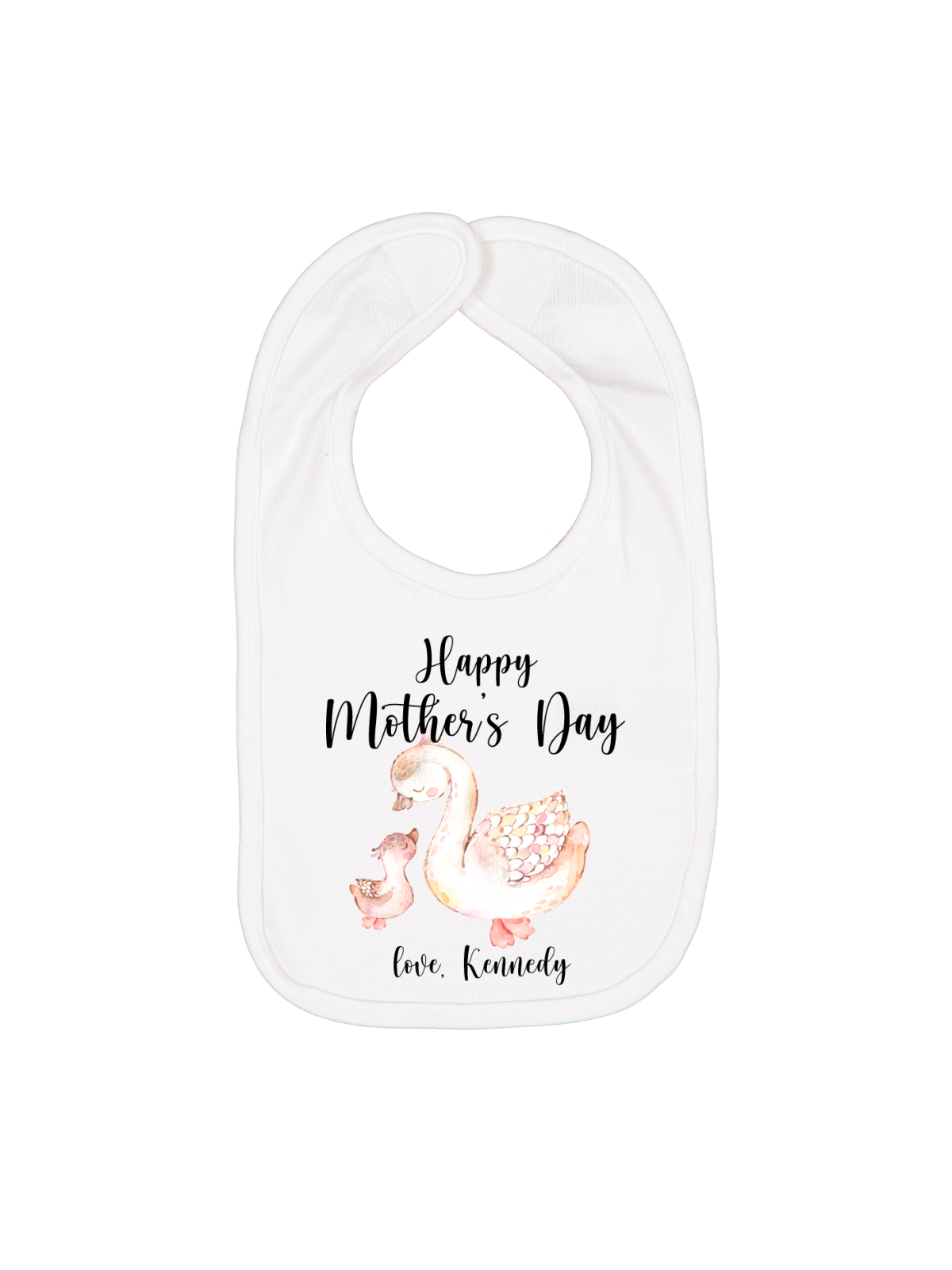 our first mother's day personalized baby swans bib