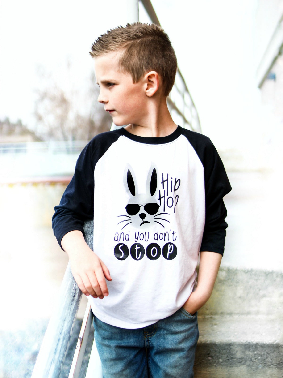 Kids Hip Hop Easter Bunny Raglan Shirt