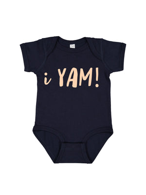 I Yam Infant Baby Bodysuit in Navy Blue