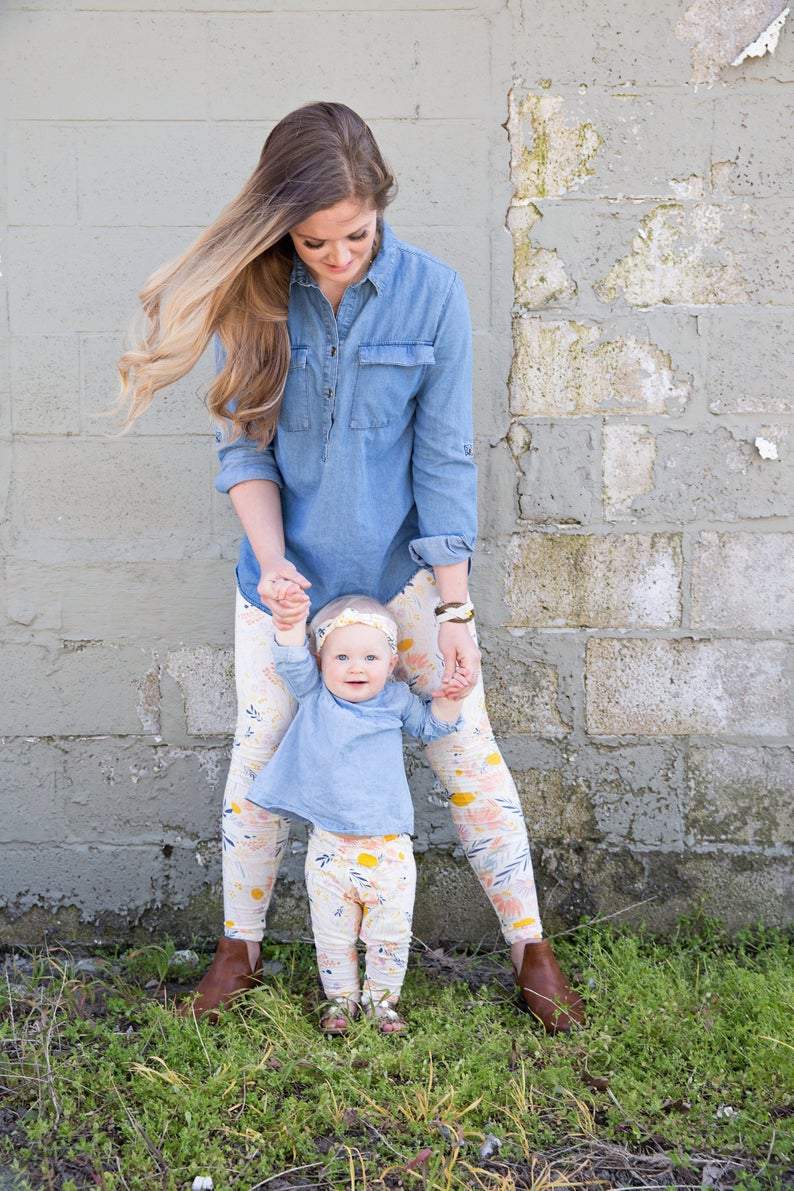 matching mommy and me leggings in leaves print