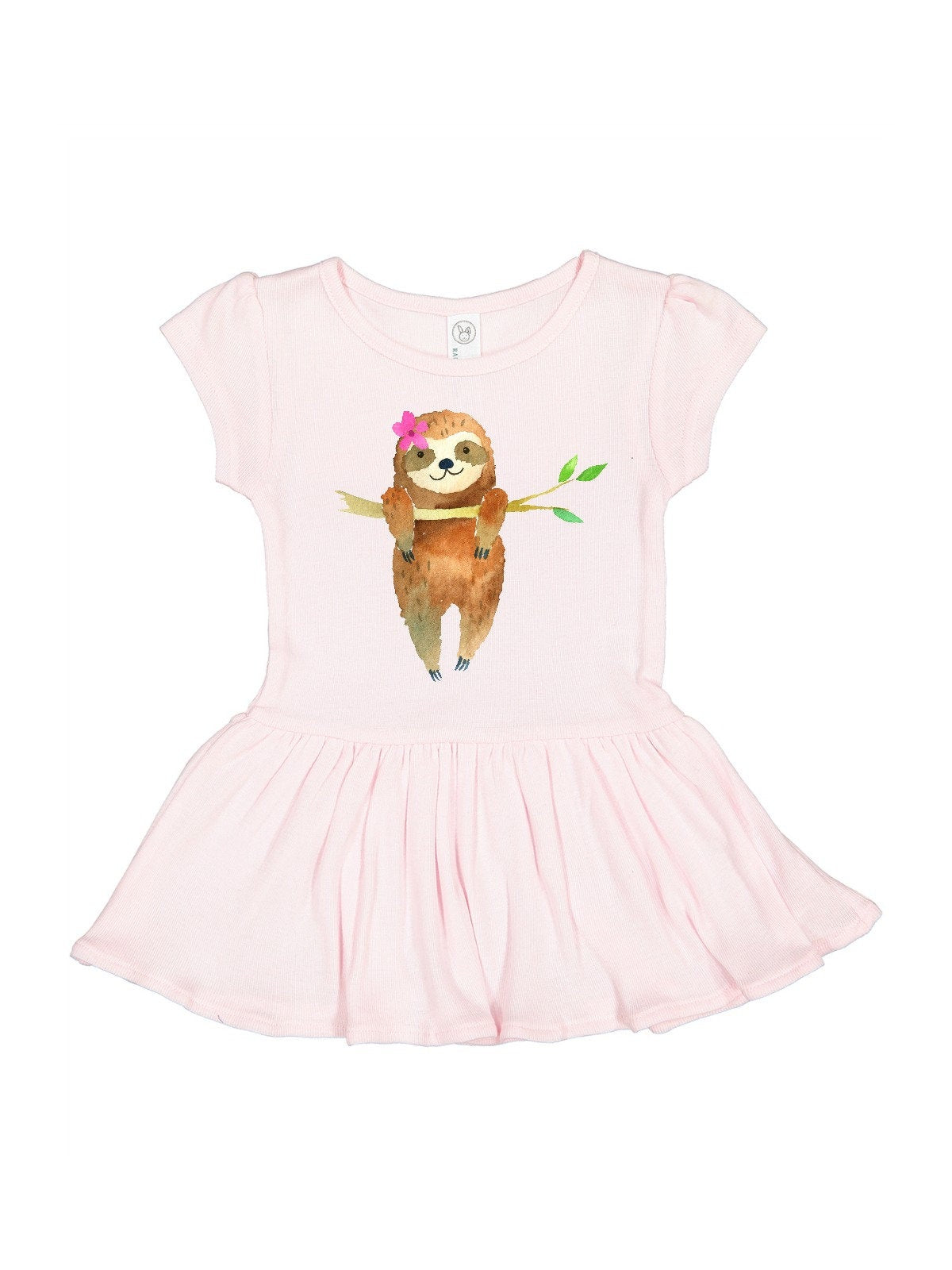 girls black dress with sleeping sloth and pink flower