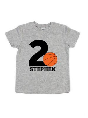 custom basketball birthday shirt for boys in gray