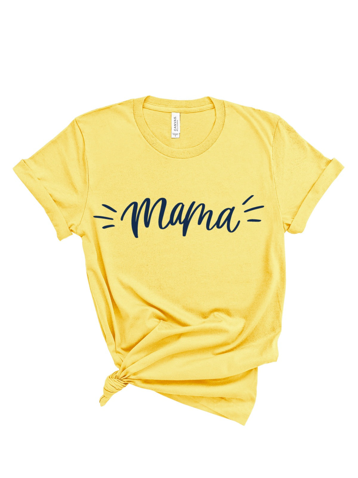 women's navy and yellow mama shirt