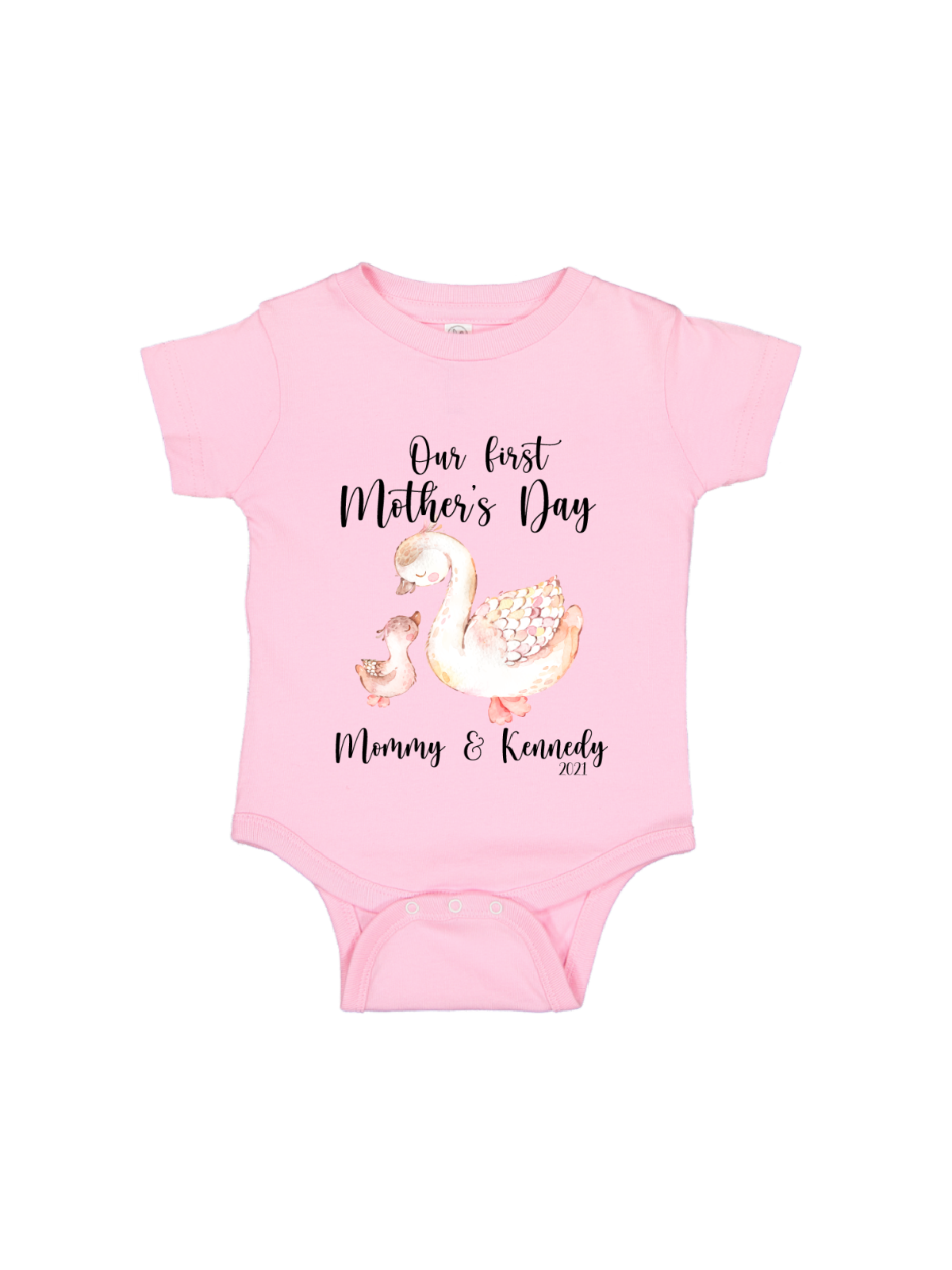our first mother's day mommy and me swans bodysuit
