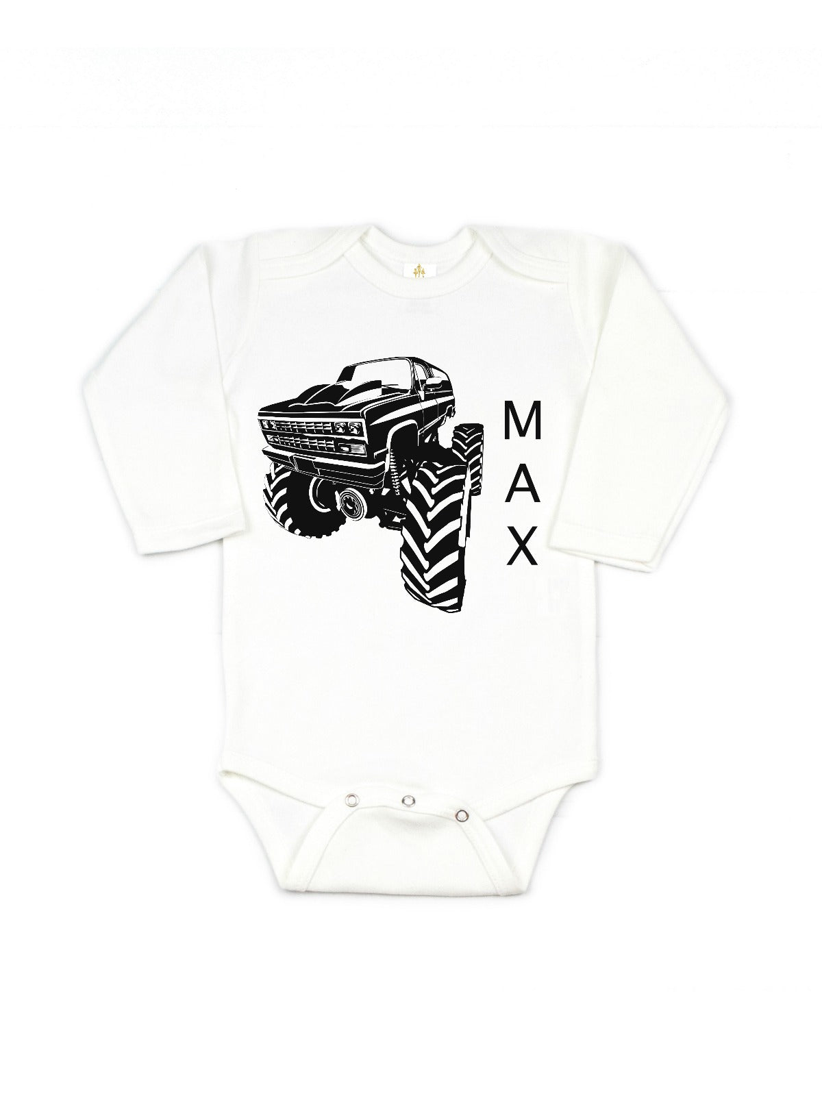 personalized monster truck baby bodysuit