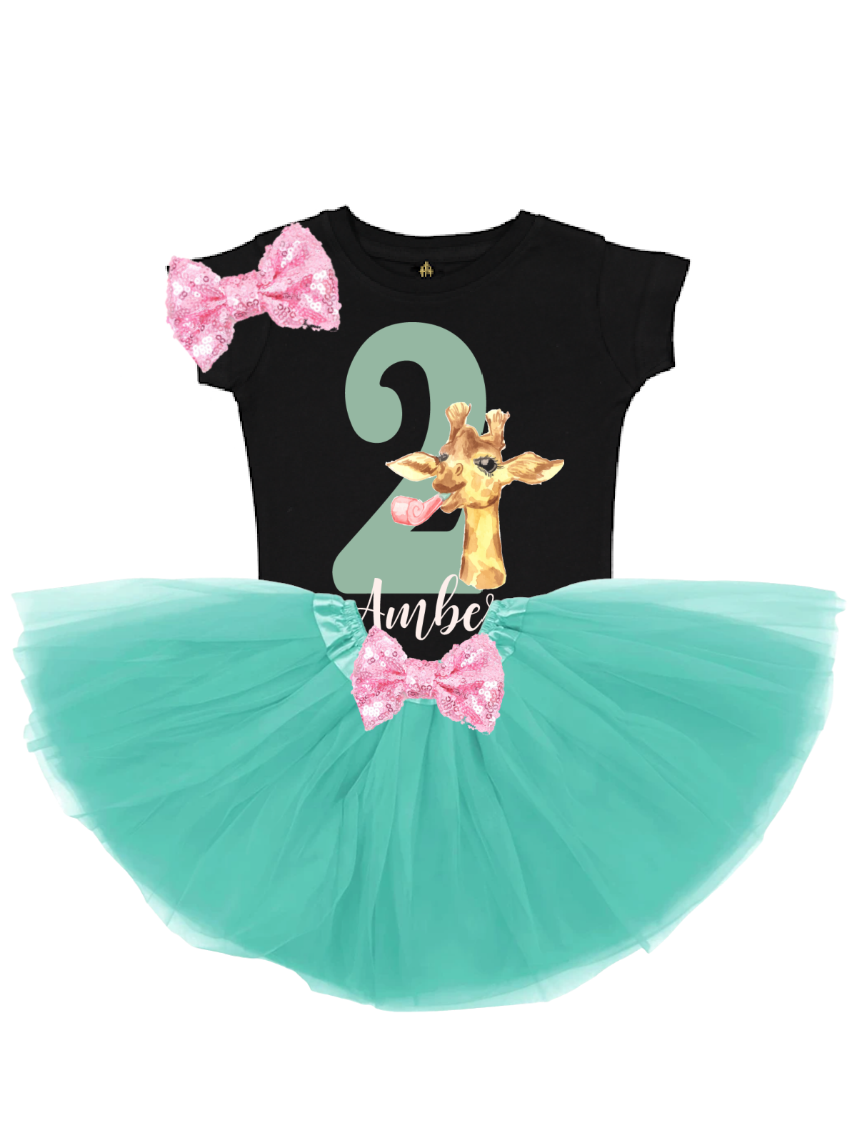 giraffe birthday tutu outfit pink and green
