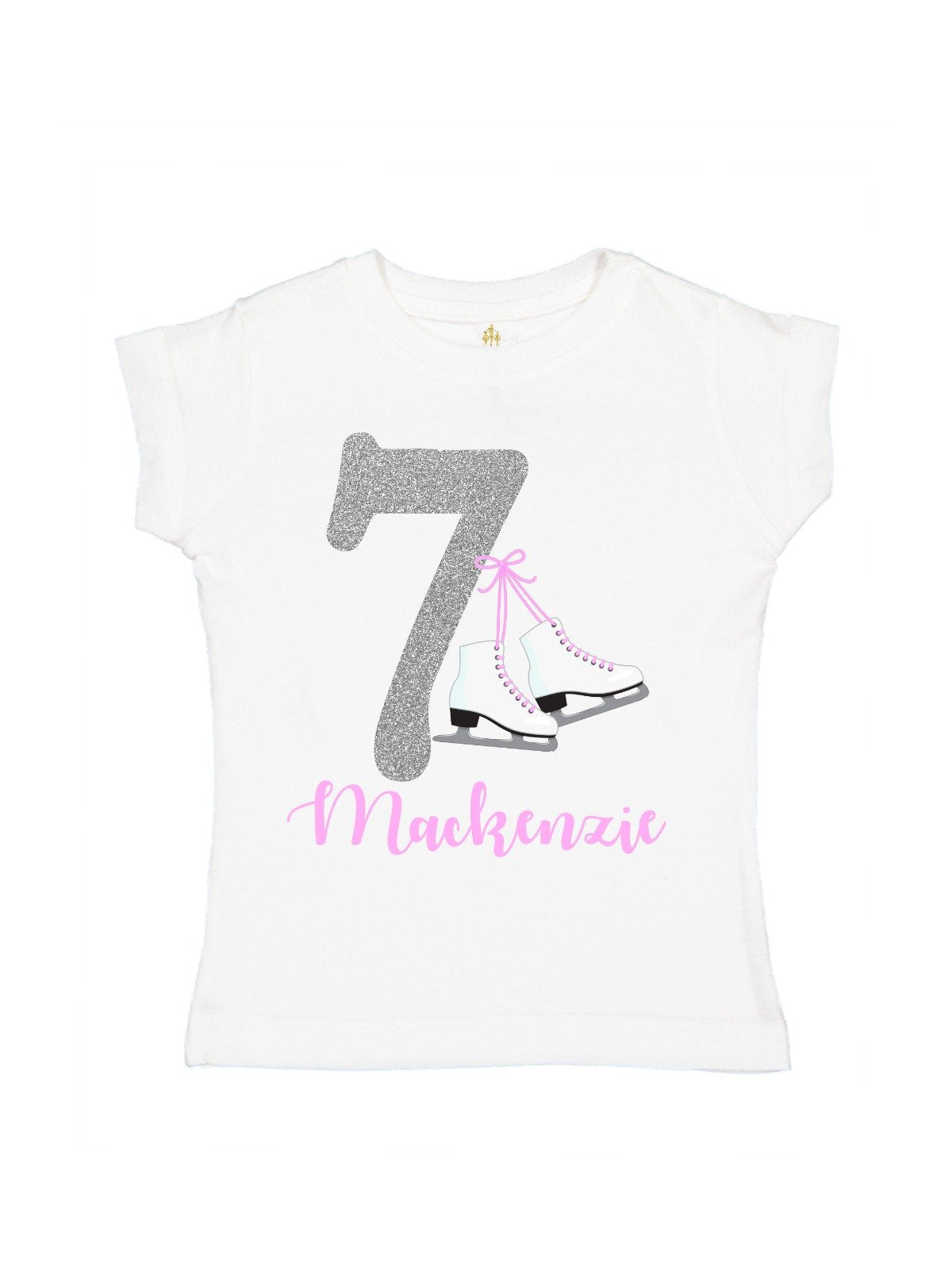 girls personalized pink and silver ice skate shirt