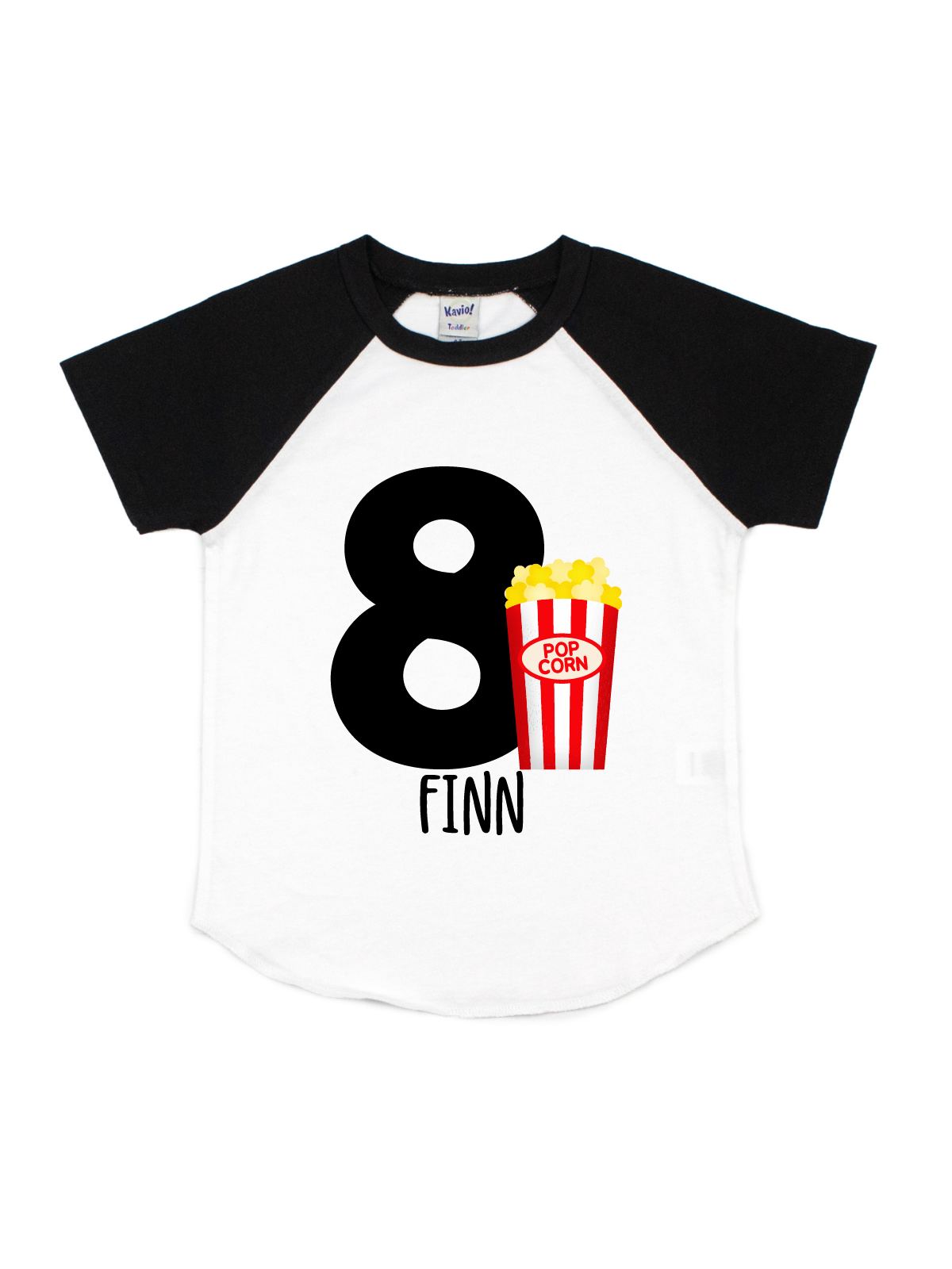 personalized popcorn birthday raglan shirt