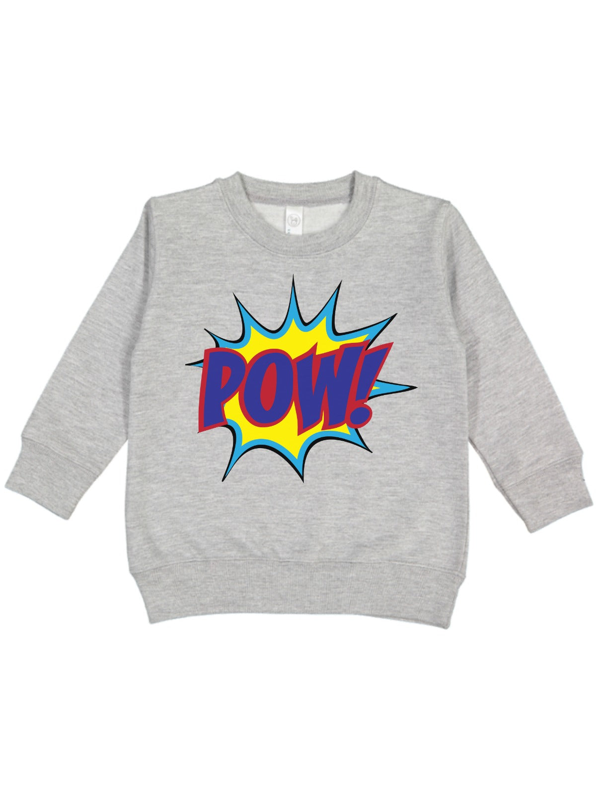 kids POW! superhero heather gray fleece sweatshirt for boys