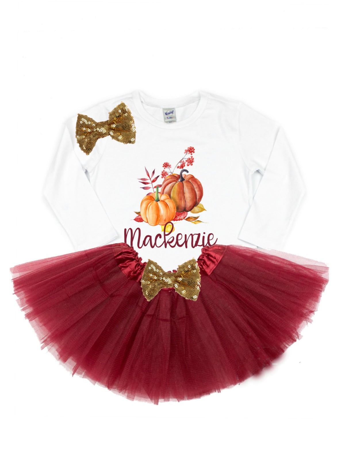 girls personalized pumpkin tutu outfit burgundy and gold