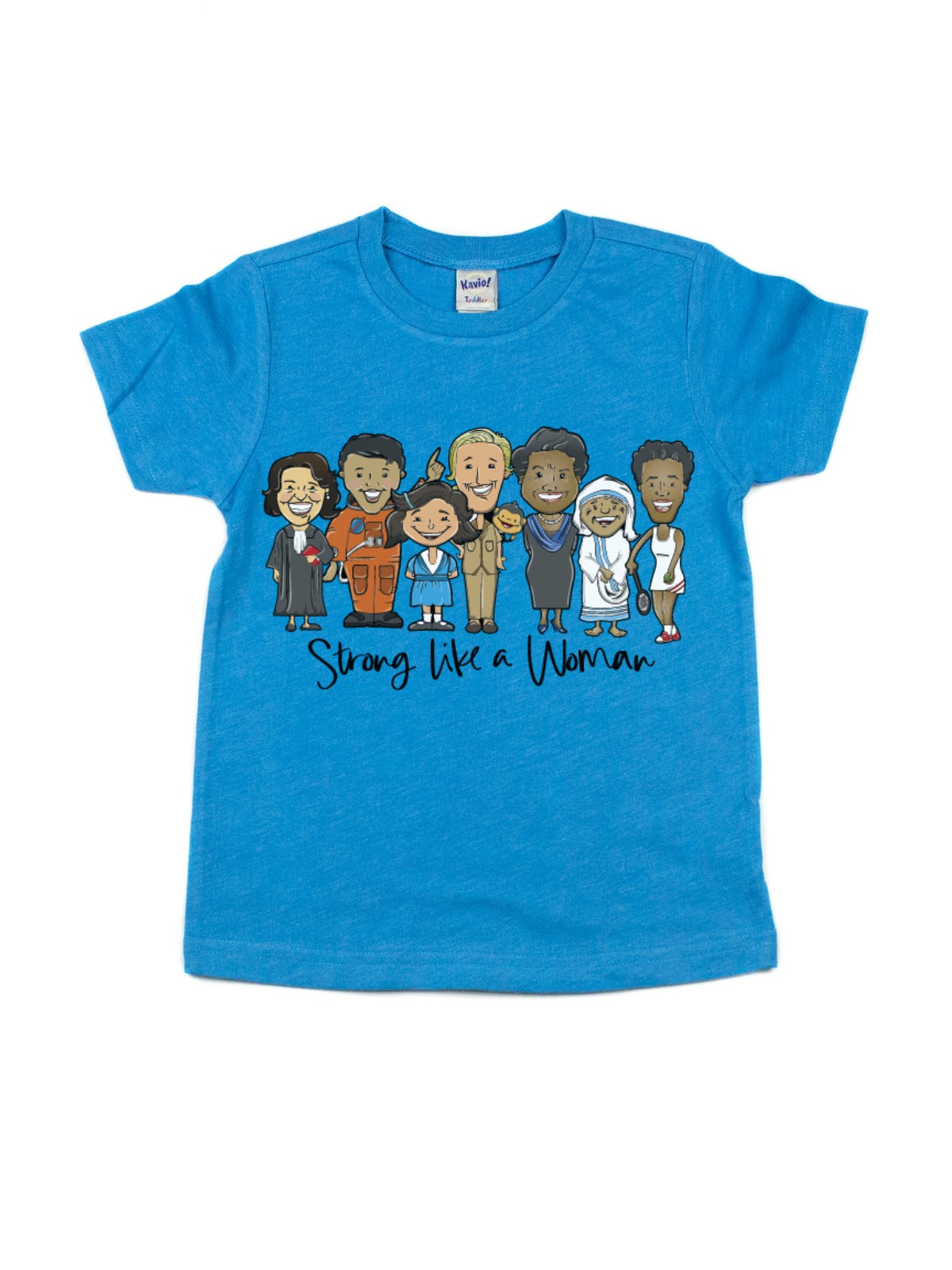 strong like a woman kids blue t-shirt for women's history month