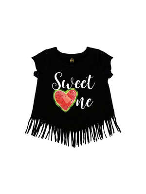 sweet one girls watermelon fringe shirt in black