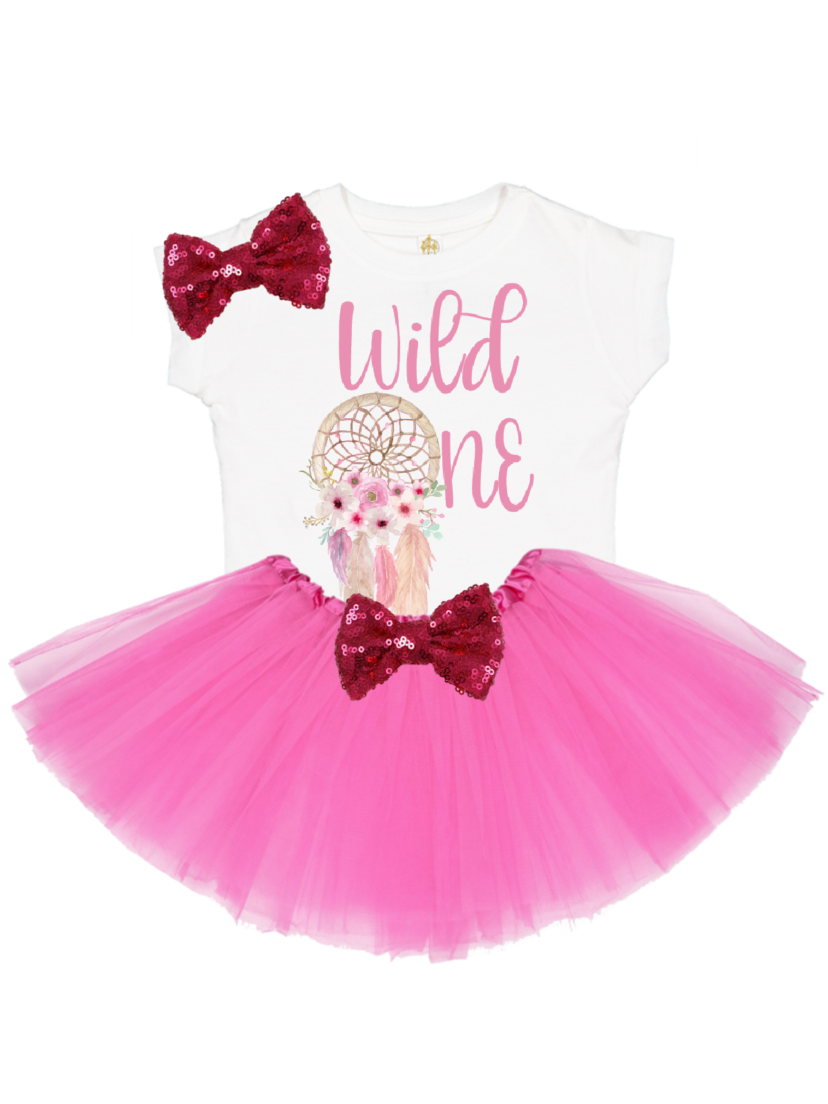 wild one dreamcatcher tutu outfit for girls in pink