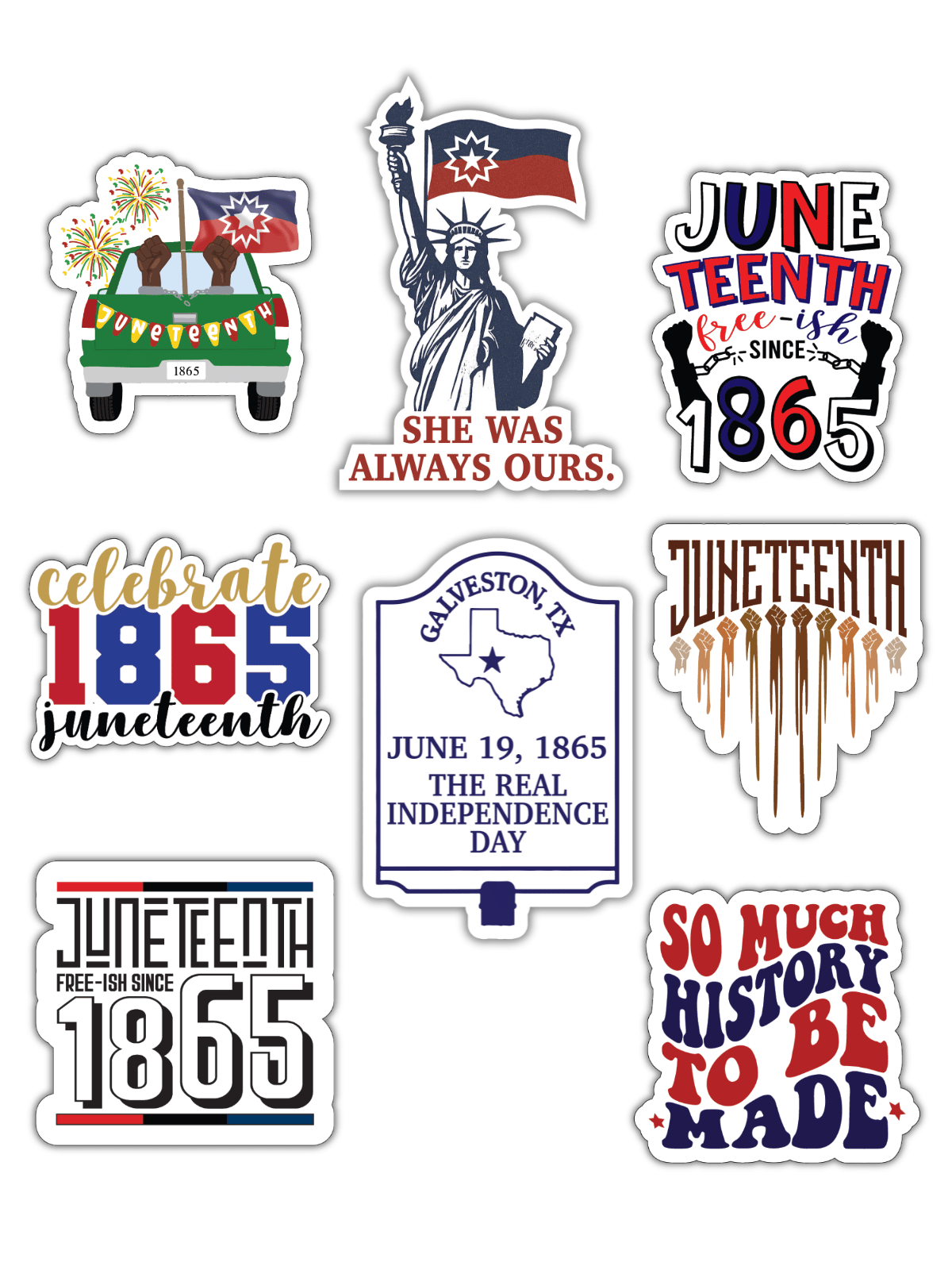 Juneteenth Vinyl Stickers – Waterproof Individual Die Cut Designs | Choose Your Design