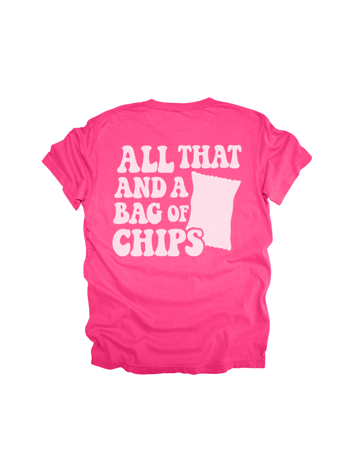 Matching pink mommy and me retro t-shirts with “All That and a Bag of Chips” 90s design