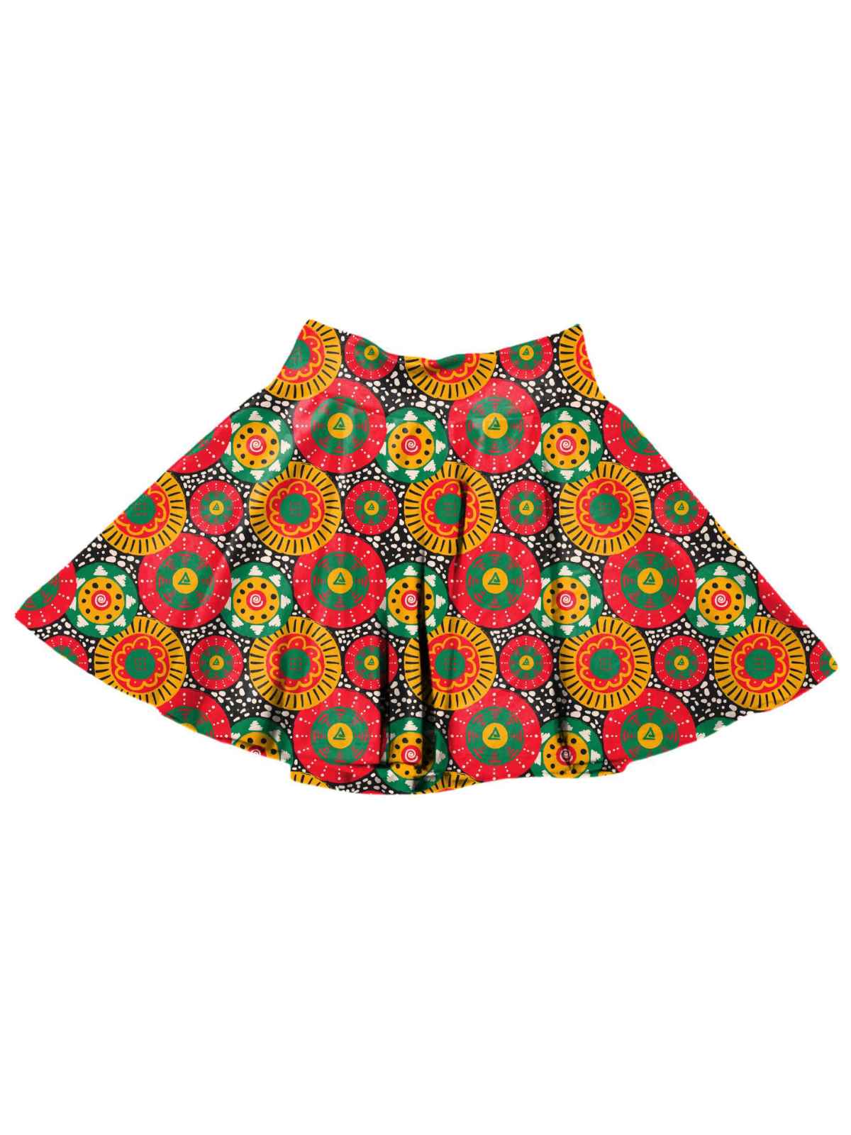 Black History Month girls' circle skirt with red, green, yellow, and black pattern