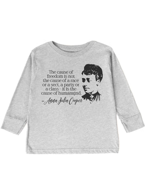 Anna Julia Cooper Kids Women's History Month Shirt in Heather Gray featuring an inspirational quote about freedom. Available in short and long sleeve.