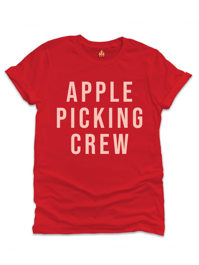 Red Apple Picking Crew t-shirt for moms – perfect fall orchard outfit
