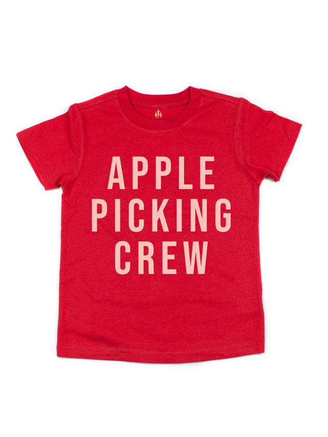 Kids red Apple Picking Crew shirt – toddler and youth fall tee