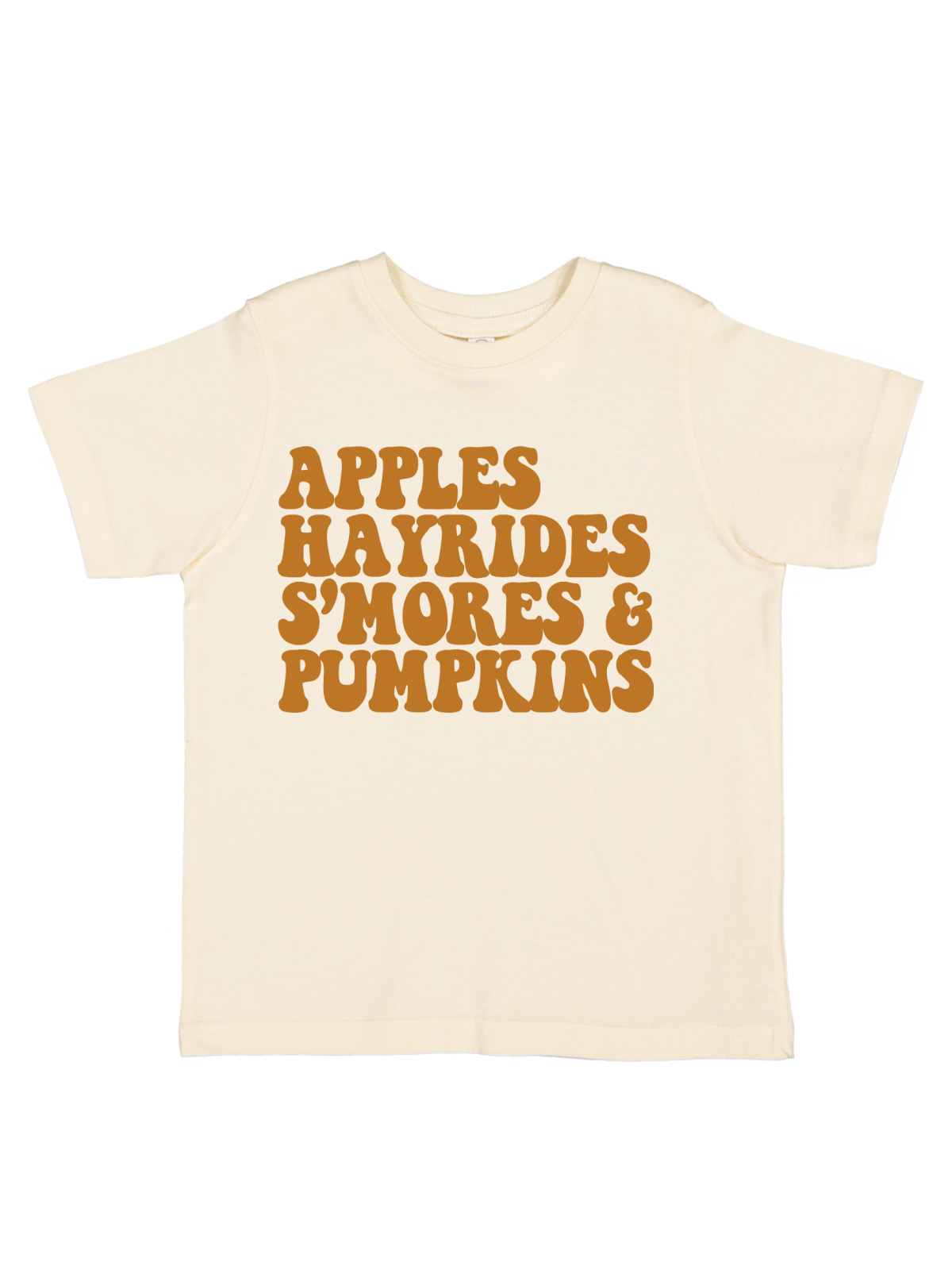 Apples Hayrides S'Mores and Pumpkins Kids Shirt in Natural