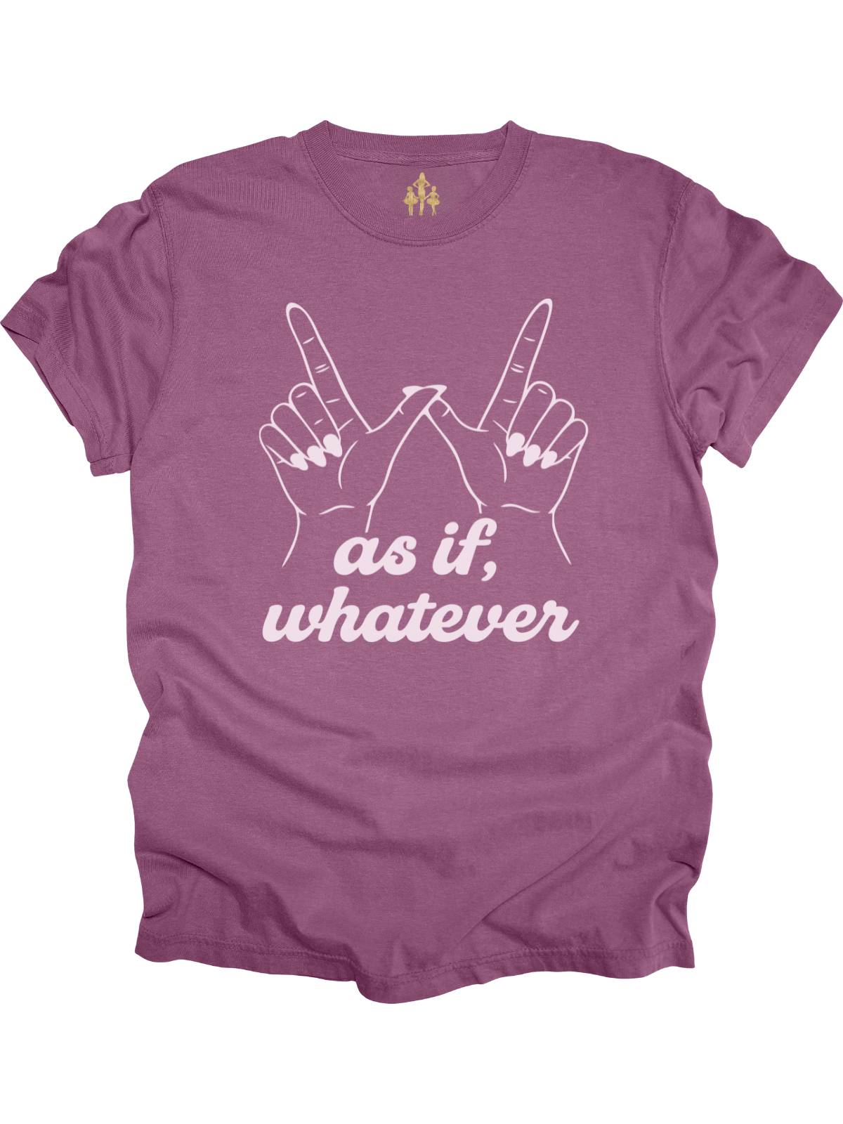 Wine berry women’s t-shirt with “as if, whatever” hand sign graphic