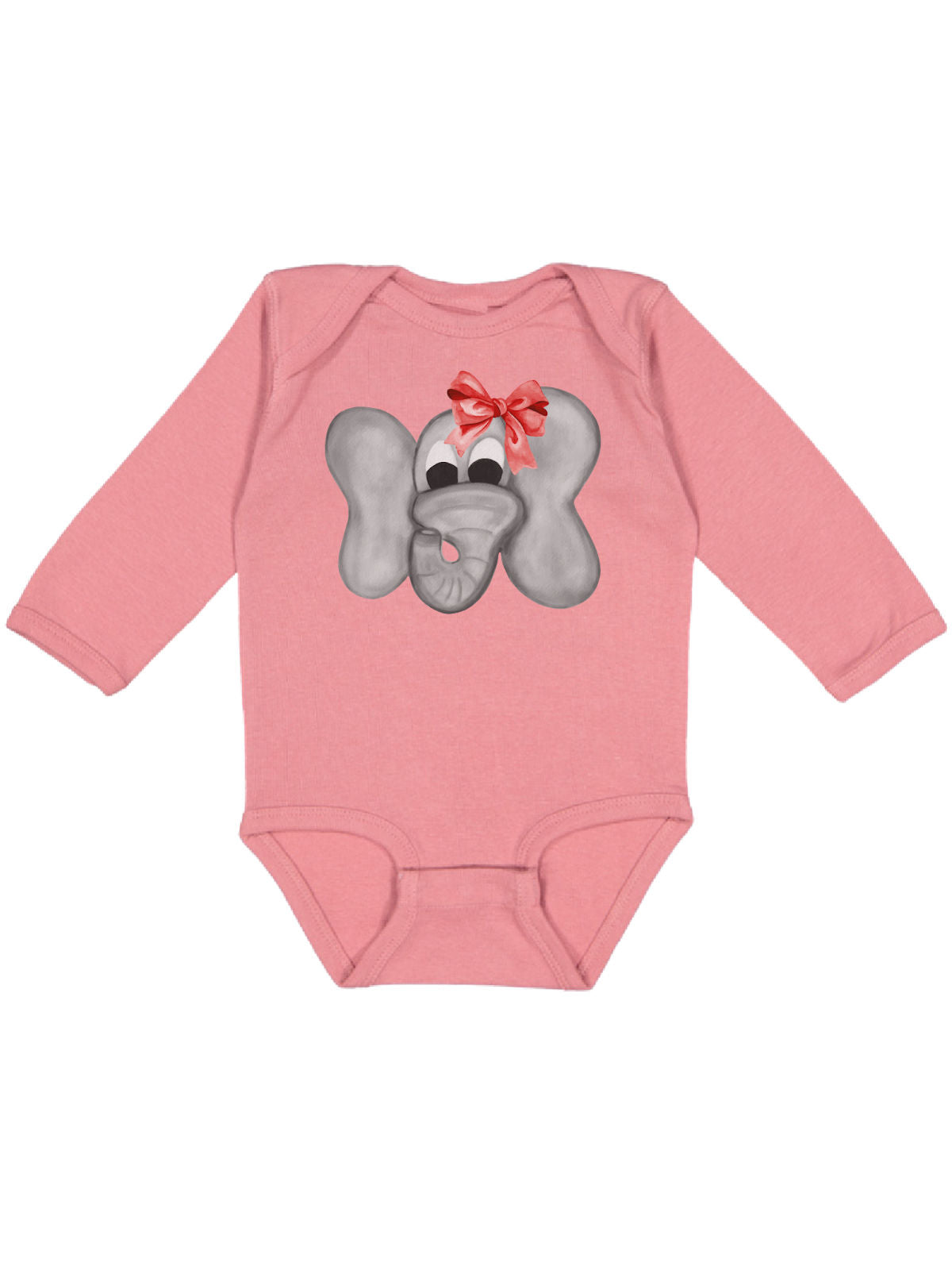 Long sleeve mauve infant bodysuit with Christmas elephant in bow