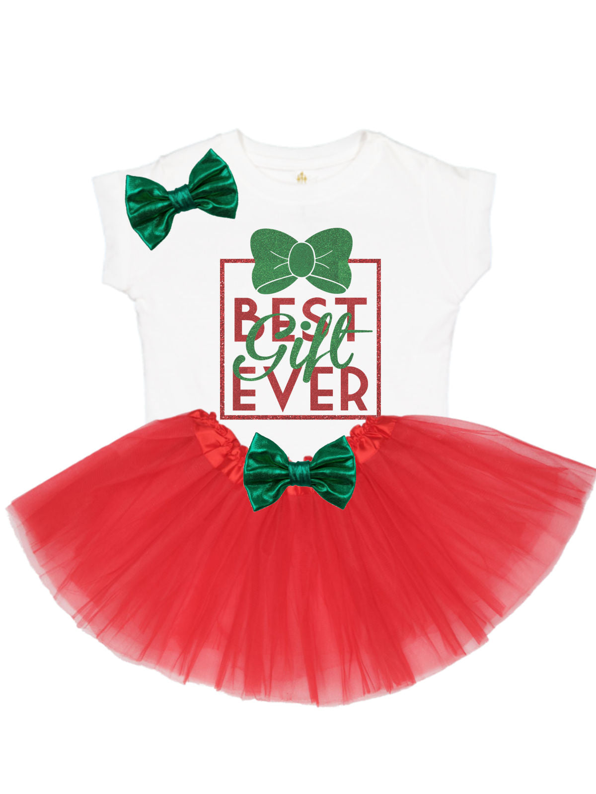 Girls Christmas Outfit - Best Gift Ever | 3pc Tutu Set Short / 3-6m Girls Christmas Outfit - Best Gift Ever | 3pc Tutu Set Short / 3-6m