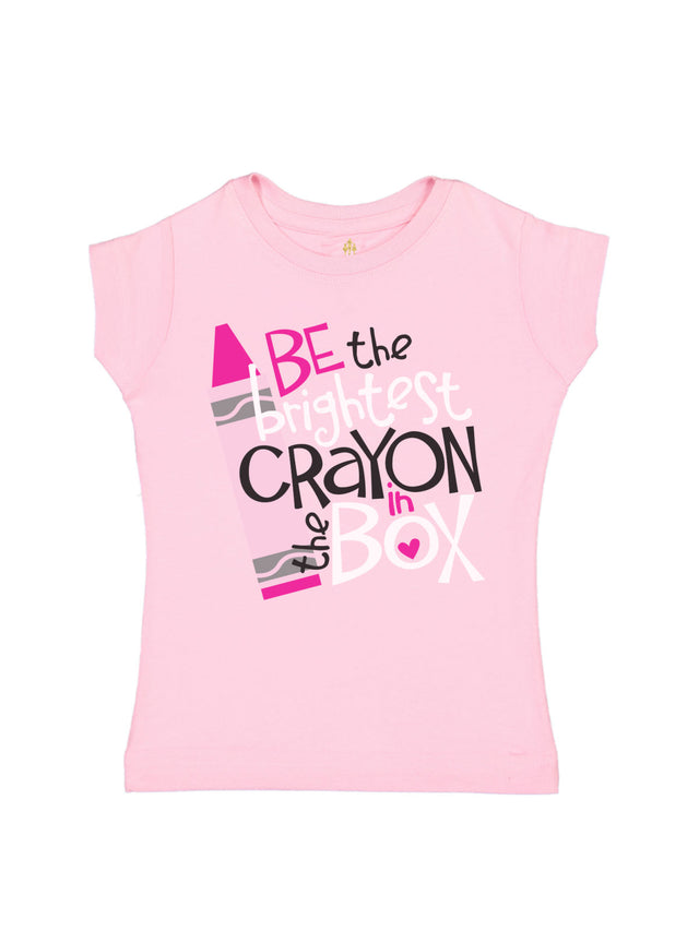 Girls “Be the Brightest Crayon in the Box” colorful back to school t-shirts in pink