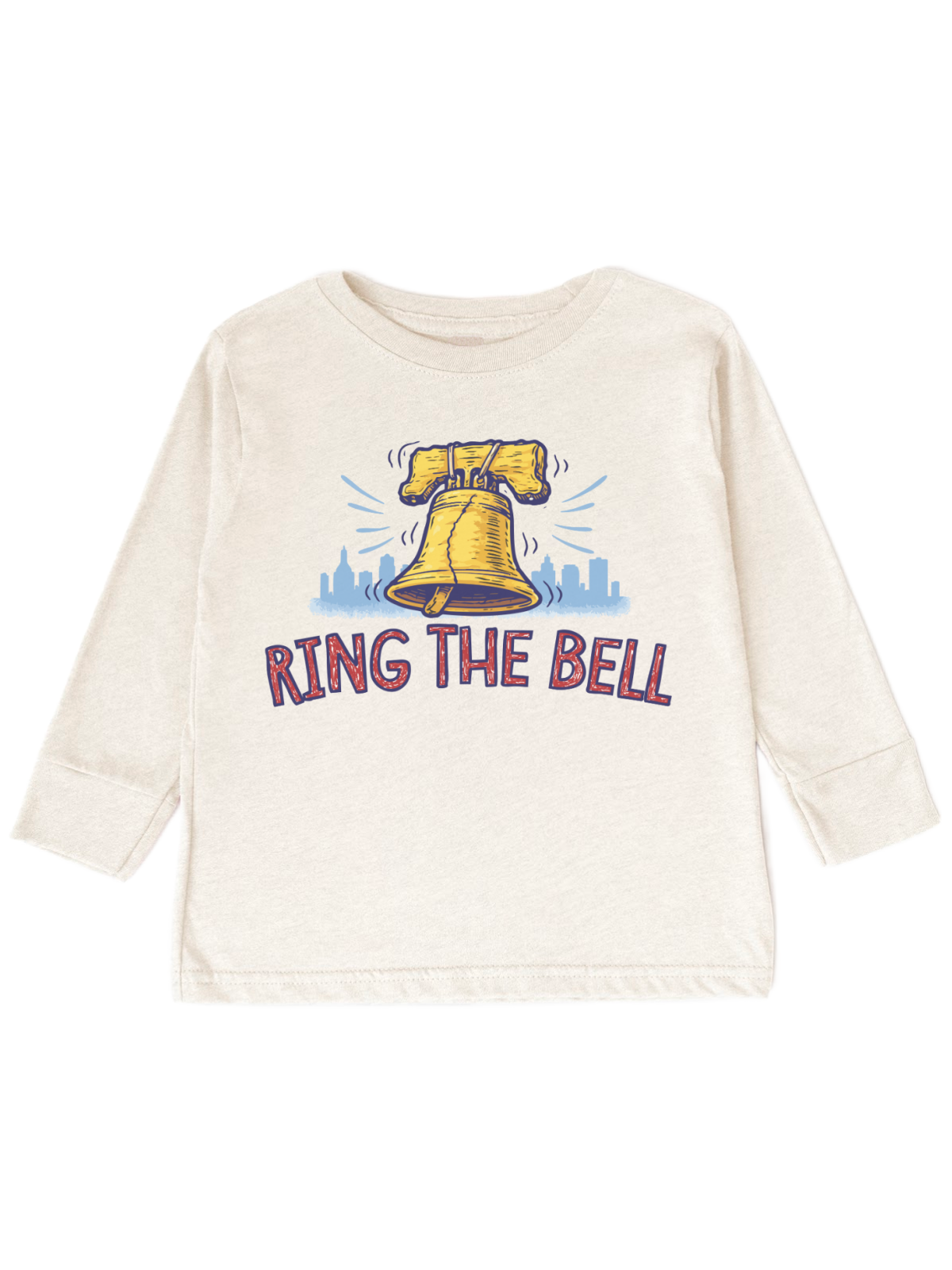Ring the Bell kids shirt with Liberty Bell Philly baseball design