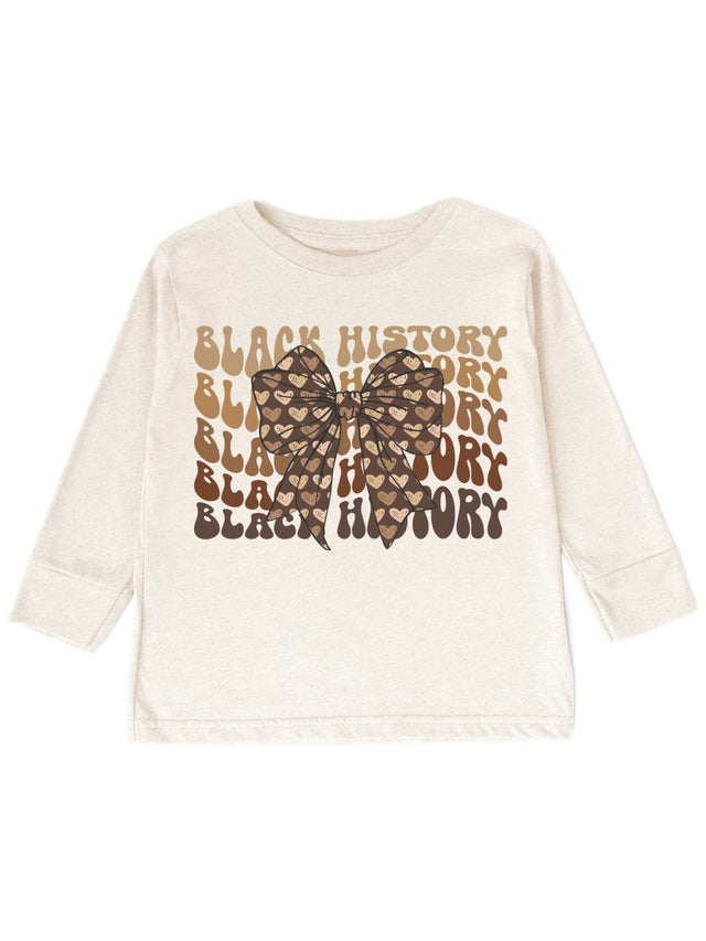 Long sleeve Black History Month kids’ shirt with bow