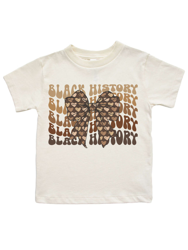 Kids Black History Month shirt with coquette bow design