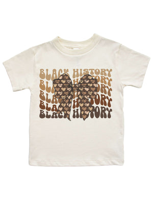 Kids Black History Month shirt with coquette bow design