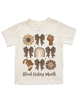 Kids Black History Month shirt with bows and sunflowers