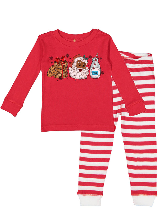 Red and White Black Santa Christmas Pajamas for Kids