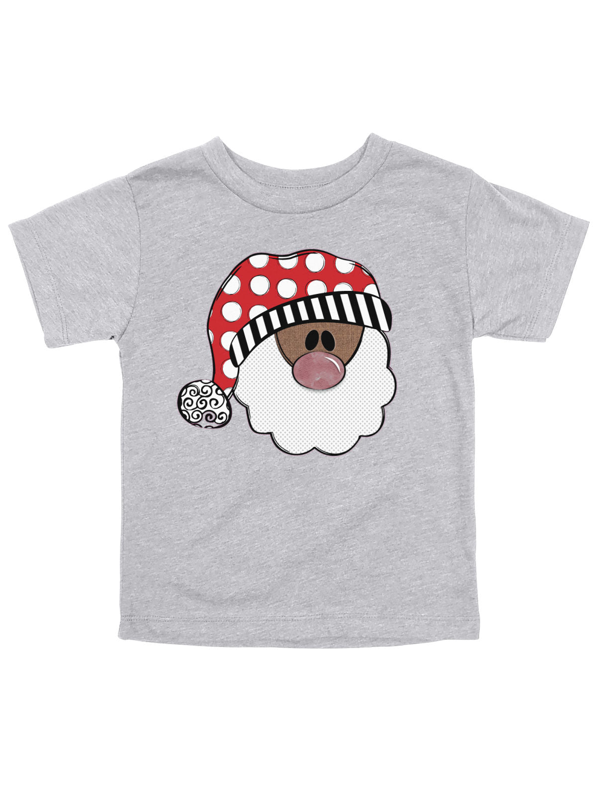 heather gray short sleeve kids Christmas t-shirt with Black Santa in polka dot hat