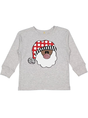 Long sleeve heather gray kids t-shirt with Santa in polka dot hat