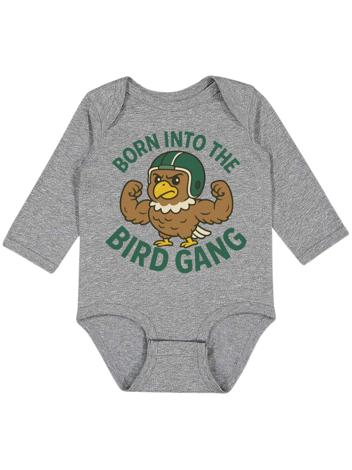 Born Into the Bird Gang infant bodysuit in gray with eagle design