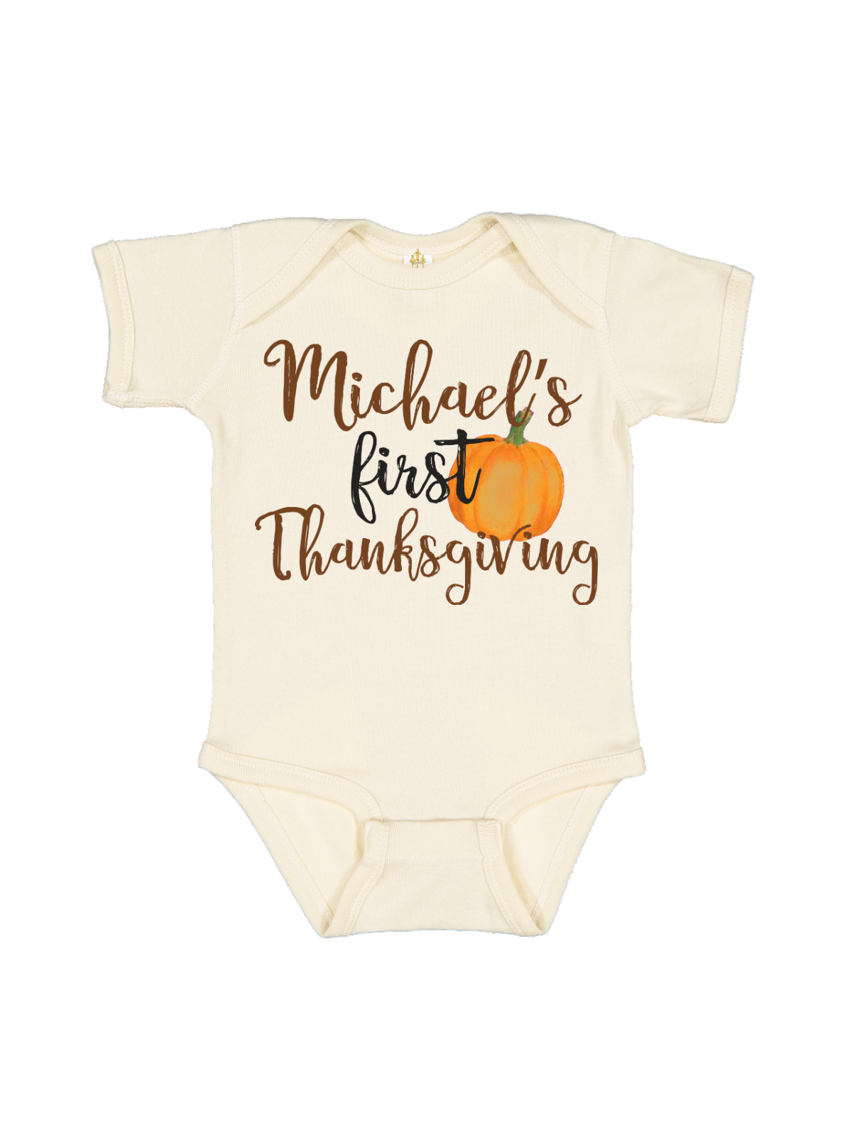 Personalized Boys First Thanksgiving Outfit Long Sleeve Natural Bodysuit