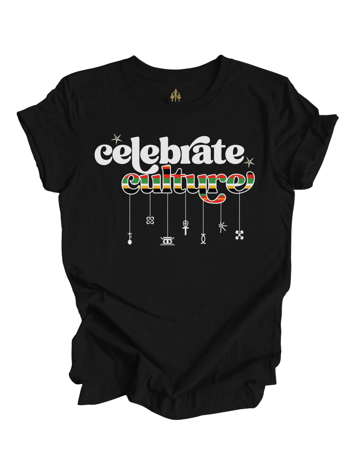 long sleeve black adult t shirt that reads celebrate culture with Kwanzaa symbols