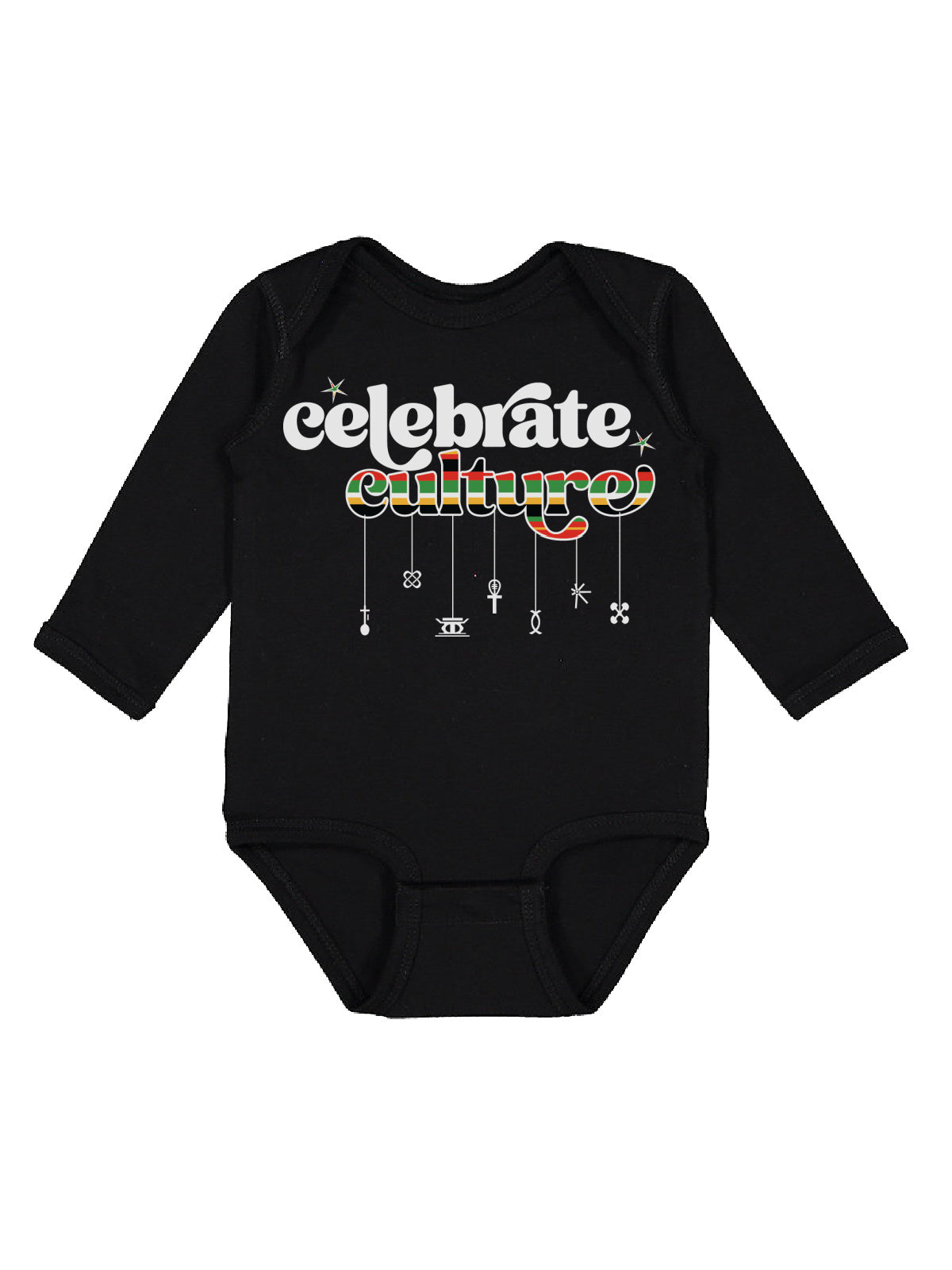 black long sleeve infant bodysuit with celebrate culture african pride kwanzaa symbols