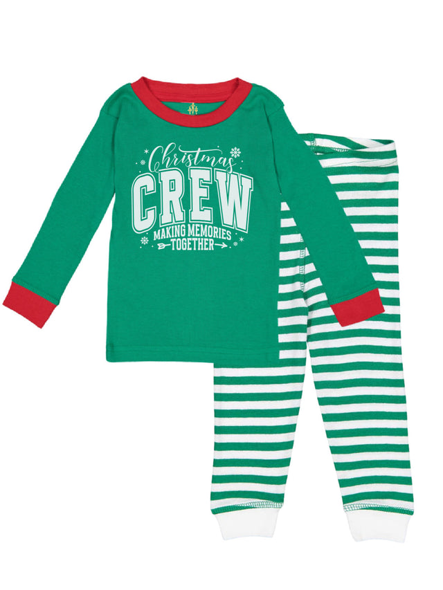 Christmas Crew Making Memories Together Kids Green Holiday Pajama Set